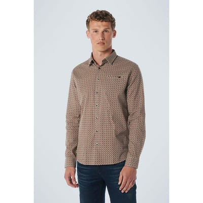 No Excess Shirt Stretch Allover Printed Dark Green Maat: S | Casual Overhemden Outlet | Heren | Beige