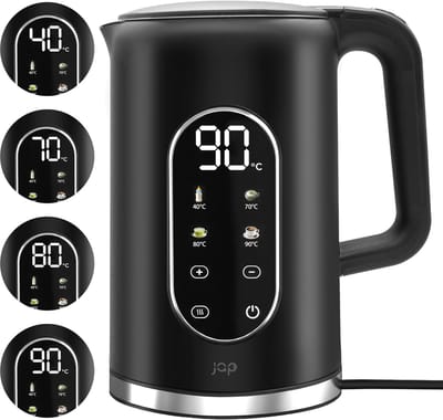 JAP Appliances Aquanova - Waterkoker (1.7 liter) met temperatuurregeling - Warmhoudfunctie - 40°C voor babyvoeding - Zwart
