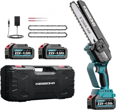 Accukettingzaag 8 inch - Mini-kettingzaag met kettingsmeersysteem en borstelloze elektromotor