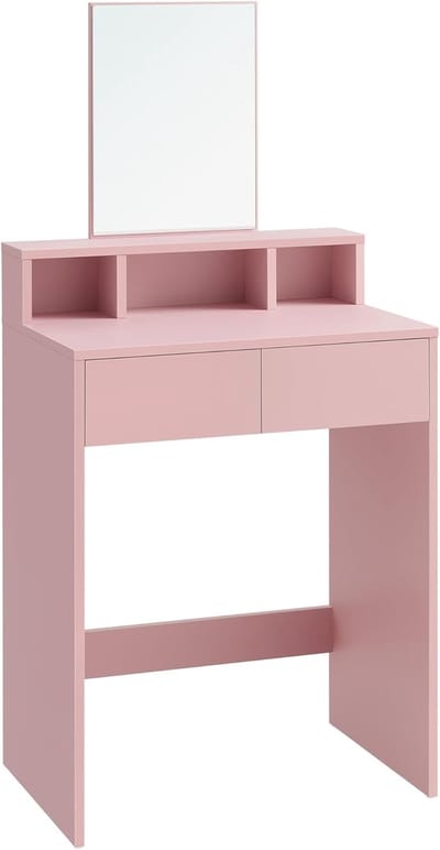 Make-uptafel met grote spiegel en opbergruimte in moderne stijl - Roze