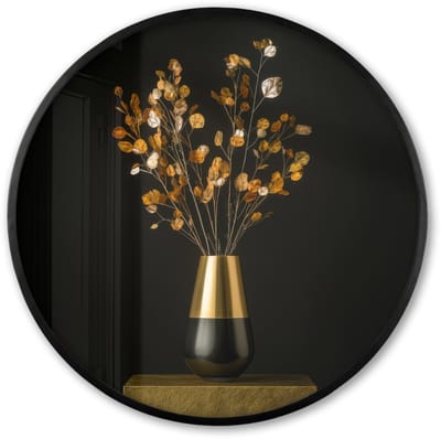 Poster in lijst Rond - Fotolijst 60x60 cm - Posters - Goudbruine - Bladeren - Vaas - Herfstachtig - Ronde posterlijst zwart - Decoratie - Wanddecoratie woonkamer - Muurdecoratie slaapkamer