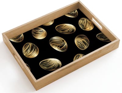 Dienblad hout 40x30 cm - Schootdienblad - Eieren - Goud - Patroon - Borrelplank rechthoek - Plateau dienbladen