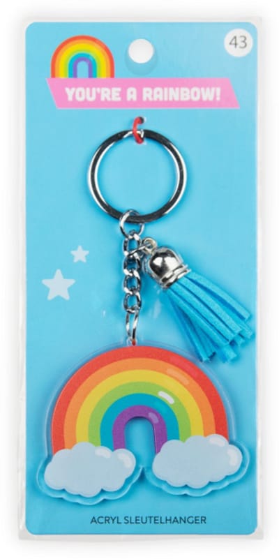 Sleutelhanger met kwastje | Acryl sleutelhanger - Regenboog