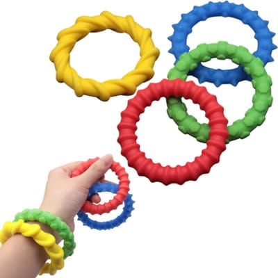 4 stuks - Zachte elastische armband - Sensorische armband - Stressverlichtende hanger - Sensorische ketting - 7,8-7,8 cm - Geschikt voor kinderen en volwassenen voor emotionele ontspanning - Rood, blauw, groen, geel