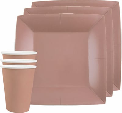 Santex feest/verjaardag servies set - 10x gebaksbordjes en bekertjes - rose goud - karton
