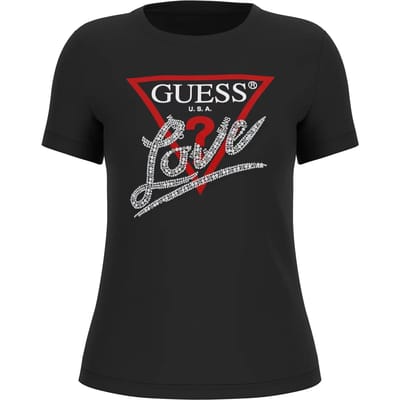 GUESS Ss Cn Pearls Love Tr Jet Black A996 Taglia: XS | Maglie Sportivi Outlet | Donna | Nero