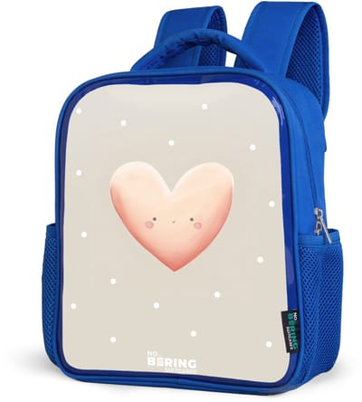 NoBoringSuitcases.com® - Rugzak blauw - Schooltas jongens - Roze hart omringd door beige stippen - Kinder rugtas jongen - Boekentas kind - Kinderrugzak voor school - Schoolrugzak