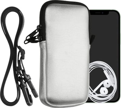 kwmobile Tasje voor smartphones XL - 6,7/6,8" - Hoesje van neopreen in metallic zilver - Phone case met nekkoord