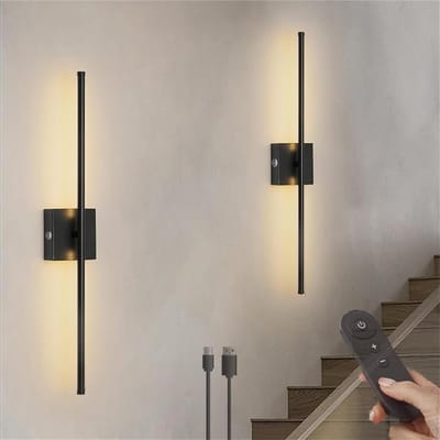 Draadloze wandlamp 360° draaibaar 3 kleurtemperaturen USB-oplaadbaar 2 stuks zwart