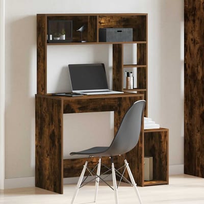 vidaXL - Bureau - met - schappen - 100x45x140 - cm - bewerkt - hout - gerookt - eiken