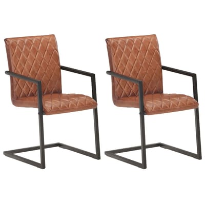 vidaXL - Eetkamerstoelen - 2 - st - echt - leer - bruin