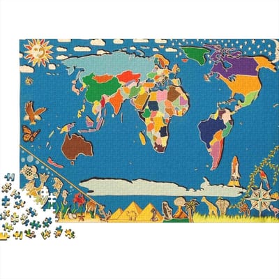 Houten Legpuzzel - Wereldkaart Puzzel - Ontspannen Thuis - Zoning Design Achterkant - 75x50 cm - Niet gespecificeerd