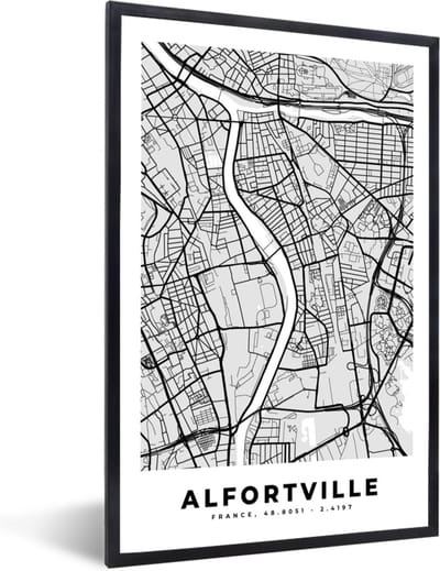 Fotolijst incl. Poster - Plattegrond - Alfortville - Stadskaart - Kaart - Frankrijk - 40x60 cm - Posterlijst
