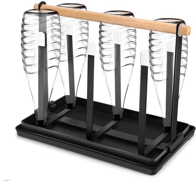 EXCITAT Flessenrek - 6 Flessenhouder - Afdruiprek geschikt voor SodaStream bruiswaterflessen - Flessen- en bekerrek met lekbak - Geschikt voor alle flessen en bekers - Zwart