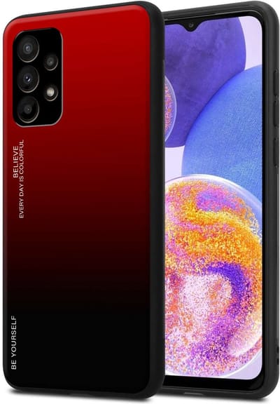 Cadorabo Hoesje geschikt voor Samsung Galaxy A23 4G / 5G in ROOD - ZWART - Tweekleurige beschermhoes van TPU-silicone Case Cover en achterzijde van gehard glas