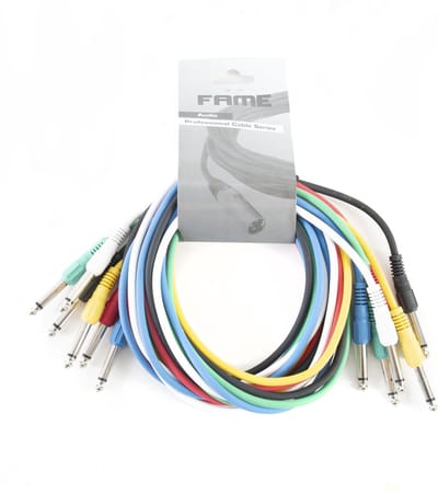 MUSIC STORE Patchkabel, 1,5 m, mono, recht 6er-pakket, kleuren - Stereo patch kabel