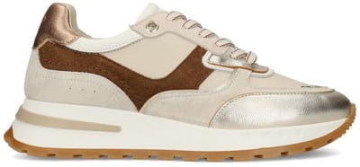 Manfield - Dames - Gouden leren sneakers met met multicolor details - Maat 36