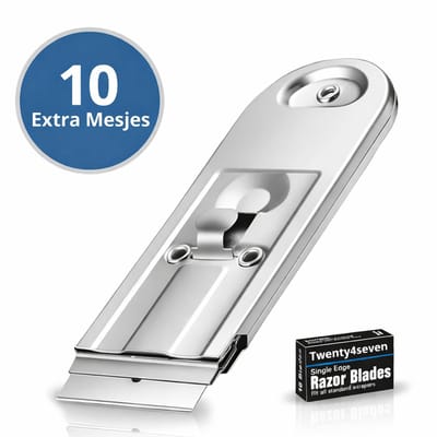 Twenty4seven® Glasschraper & Glaskrabber met 10 Mesjes - Kookplaat Reiniger voor Inductie & Keramisch - Verfschraper RVS - Schraper voor Glas & Ceran
