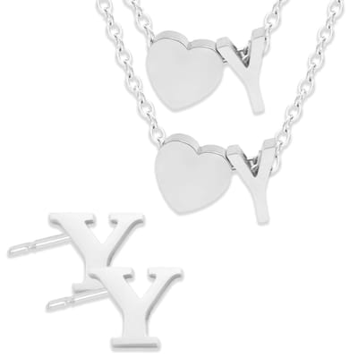 Initiaal Ketting & Armband & Oorbellen set met Letter Y Zilverkleurig - Stainless Steel - Met letter & Hartje! - 3x Sieraden Cadeau - Pax Amare