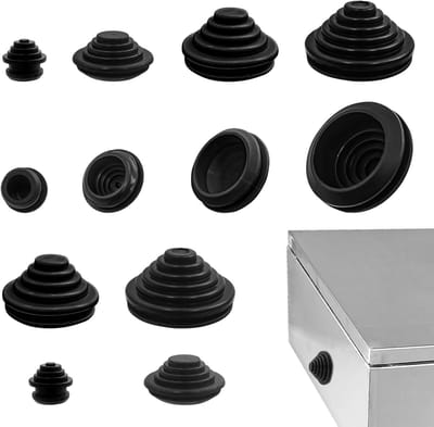 Zwarte rubberen afsluitringen in torenvorm - 60 stuks, 10mm/20mm/25mm/30mm, grommets voor draadbescherming, rubberen pluggen voor kabelbeveiliging en bescherming van draden