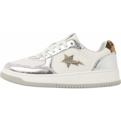British Knights - Allure Dames Sneakers Laag - Maat 37 - Wit/Zilver/Panterprint - Vrouwen Schoenen