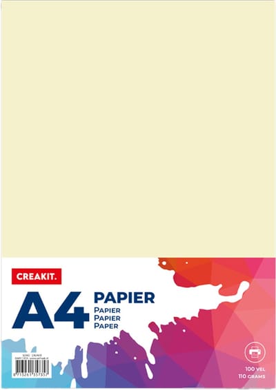 CREAKIT. Papier A4 – 100 Vellen – Knutselen voor Kinderen en Volwassenen – Tekenpapier voor Kinderen – 110 grams – Knutselpapier – Gekleurd Papier – Ivoor