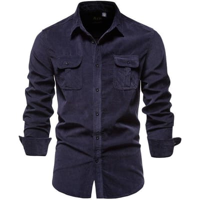 Chemise homme Style européen coupe ajustée chemise décontractée haute qualité revers Festival de printemps Polo M bleu marine