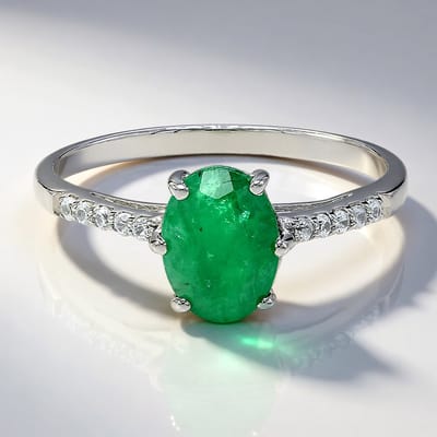 Cavill - 925 Sterling Zilver Ring - 1,13 ct Bahia Smaragd & Cambodjaanse Zirkonia - Elegante Ovale Ring Maat 17