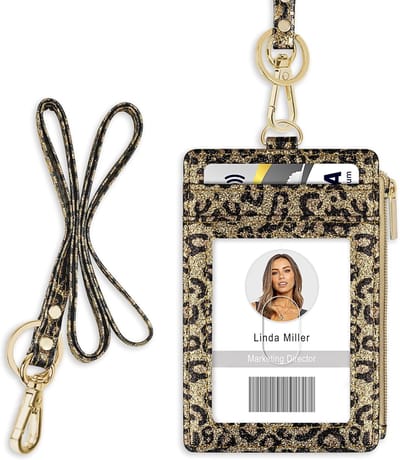 ID-kaarthouder met koord - Badgehouder portemonnee - Veilig identificeren - Afneembaar nekkoord - 12 x 8 cm - Meerkleurig glitter