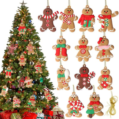 Dailygoods- Peperkoekman Decoratiefiguur - 12 Stuks - Kerstboomversiering - Hanger - Feestelijke Kerstdecoratie - Hoogwaardig Kunststof - Levendige Details - Kerstornamenten