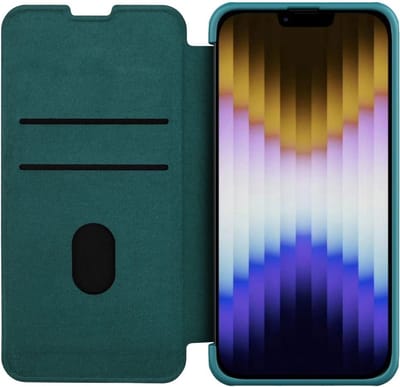 Nillkin Qin Pro Hoesje Geschikt voor Apple iPhone 14 - Book Case met Camera Slider - Ruimte voor Twee Pasjes Groen