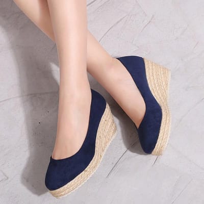 Prinses Kate'S Dezelfde Suede Wedge Enkele Schoenen Vrouwen Ondiepe Mond Espadrilles Lente En Herfst Nieuwe Sandalen Hoge Hakken 41 donkerblauwe kleur