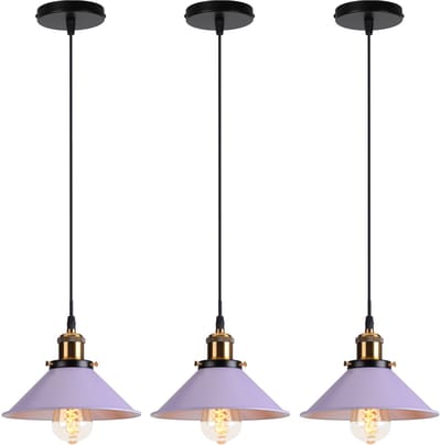 Set van 3 Hanglamp Modern Kroonluchter Industriële E27 Plafondlamp voor Keuken Slaapkamer Woonkamer Violet