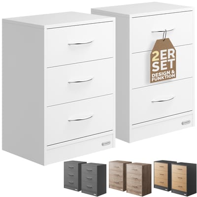 Casaria Nachtkastje Eloise Set van 2 – 3 Lades 54x39x28cm – Wit