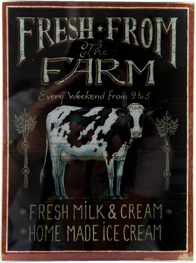 Wandbord - boerderij -  glas - Fresh from the Farm - 15x20cm - koe - 63538
