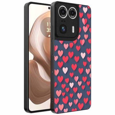 Geschikt voor Motorola Edge 50 Ultra Telefoonhoesje met Roze en Rode Hartjes Opdruk - TPU Backcover Case With Rosé and Red Heart Design - Smartphonica geschikt voor Motorola Edge 50 Ultra