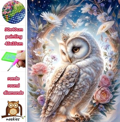 50x40cm Diamond Painting Uil (rond) nr 122