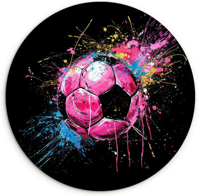 WallCircle® Wandcirkel 120x120 cm - Muurcirkel Graffiti - Sport - Voetbal - Bal - Roze - Kinderkamer - Meisjes - Muurdecoratie cirkel woonkamer - Wanddecoratie slaapkamer - Kamer decoratie accessoires - Ronde schilderijen binnen