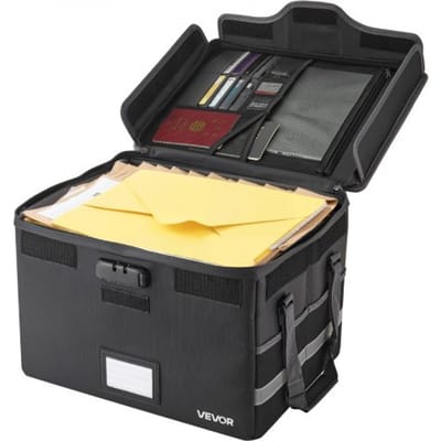 VEVOR Brandwerende Documentenbox Documententas, 1000 °C Warmte-isolerend, Waterdichte Documentenopbergbox met Slot, Draagbare Aktetas voor Paspoorten, Belangrijke Documenten en Dossiers, Zwart