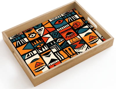 Dienblad hout 40x30 cm - Schootdienblad - Abstract - Gezichten - Mozaïek - Borrelplank rechthoek - Plateau dienbladen