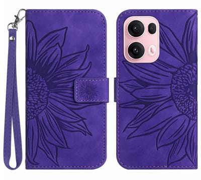 Coverup Hoesje - Geschikt voor OPPO Reno13 Pro 5G Hoesje - Coverup Zonnebloem Book Case met Koord - Paars