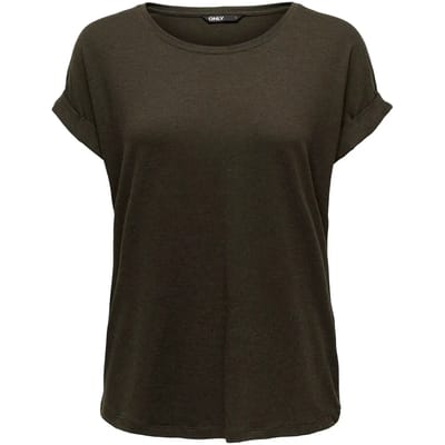 Only bruine dames t-shirt   Ronde hals   Regular fit   Geen zakken   Gemeleerd patroon   Korte mouw Bruin M