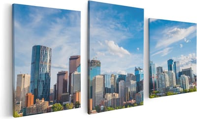 Artaza Canvas Schilderij Drieluik Skyline Calgary Stad in Canada - 120x60 - Foto Op Canvas - Canvas Print