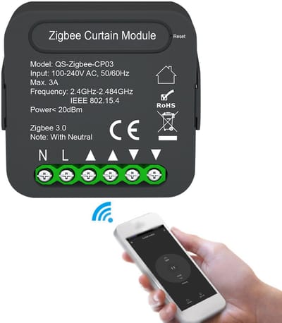 Intelligente Gordijn Schakelmodule – ZigBee 3.0 – App & Tijdfunctie – Compatible met Alexa – Voor Slimme Thuisbediening