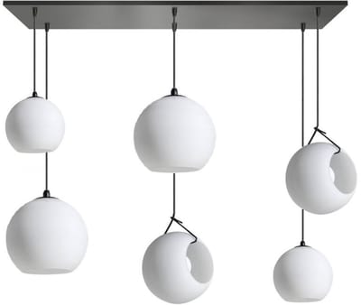 ETH Orb balk hanglamp 6x E27 opaal glas 2x20+25cm+30cm glas / zwart 130x30cm (BESTAAT UIT 2 DOZEN)