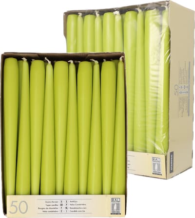 Conpax Candles Dinerkaarsen/kandelaar kaarsen Mega Pack - 100x stuks - lime groen - 25 cm - Tafelkaarsen