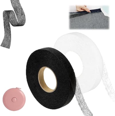 Fusible Hem Tape - 2 Rollen van 64m x 20mm voor Kleding, Broeken en Gordijnen, Ideaal voor Strijken en Niet-Naaien met Meetlint