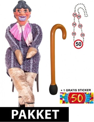 Compleet Sarah pop pakket - voor buiten - tuinpop - 5 delig - feestartikelen - 50 jaar geworden