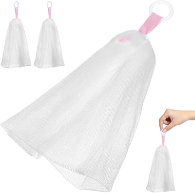 Oneay Deze set van 3 schuimende zeepnetjes bevat een exfoliërend zeepzakje van gaas voor het gemakkelijk reinigen van gezicht, douche en lichaam, en produceert een fijn, mild schuim. (Toiletwaren)