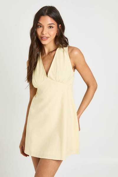 boohoo Dames Linnen Shift Jurk Met Buste Detail | Citroen | Maat: 36